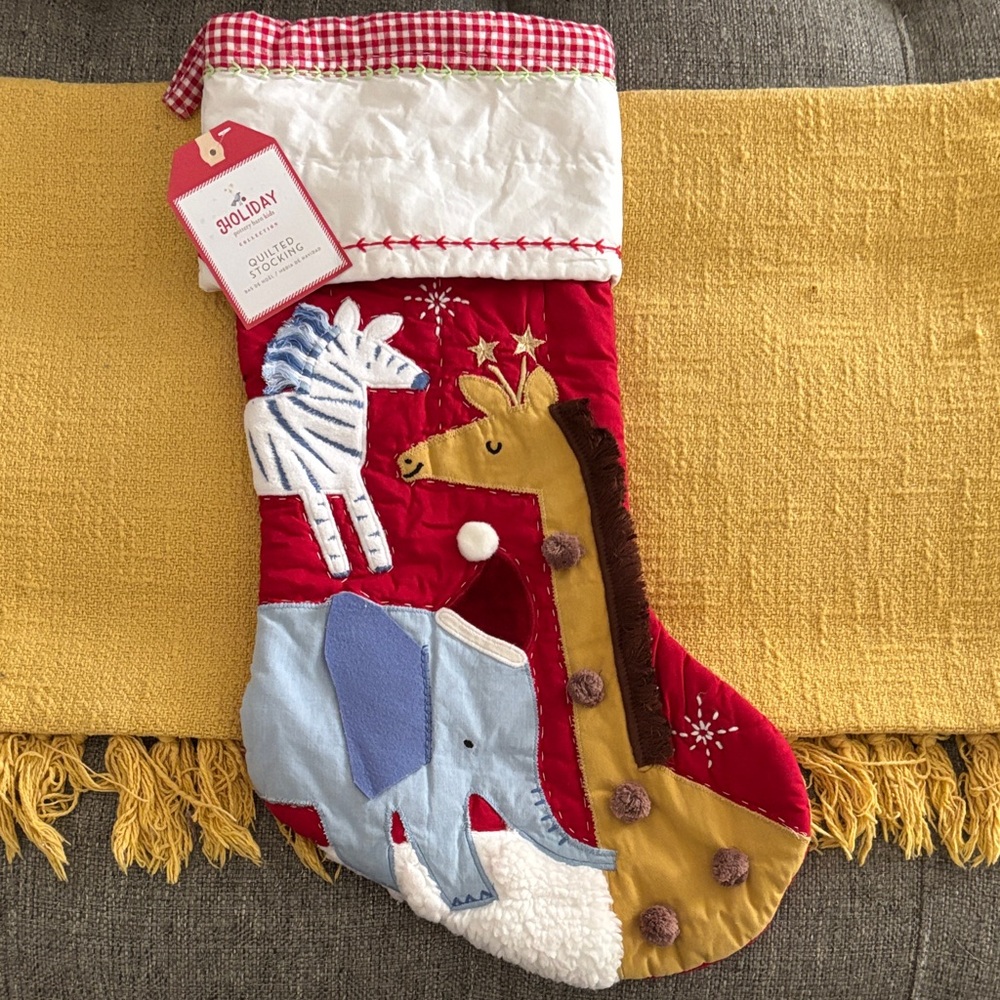 Pottery Barn Holiday Quilted Animal Christmas Stocking - Red